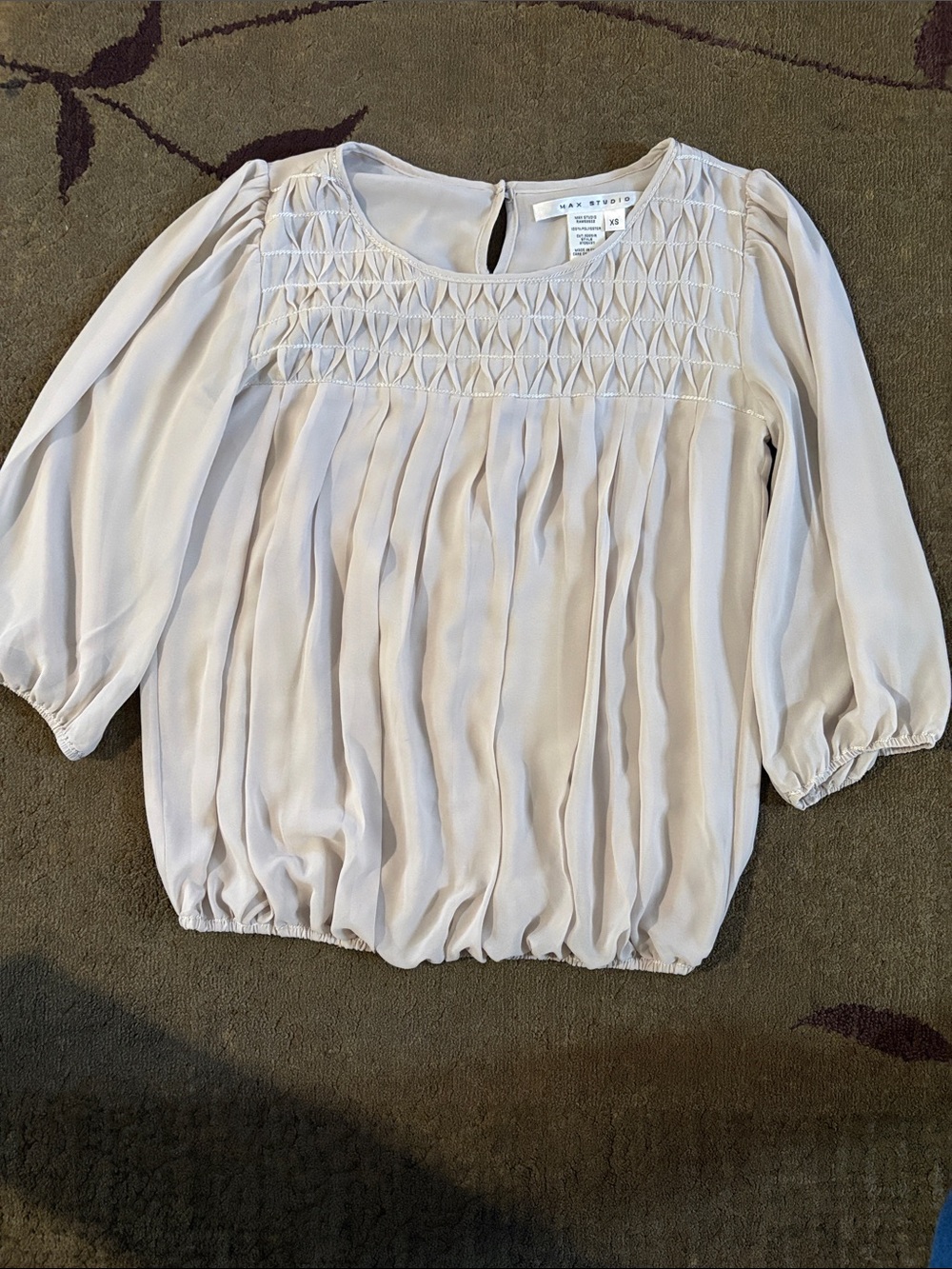 Max Studio Cream Smocked Pleated Blouse